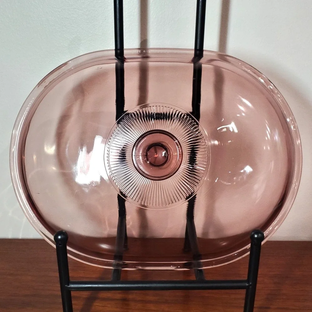 Vintage Pyrex V-34-C Cranberry Glass Lid Replacement Oval 4 Qt Visions Cookware